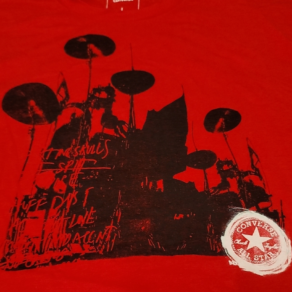 Converse Men's Large Red T-Shirt with Black Graphic SS